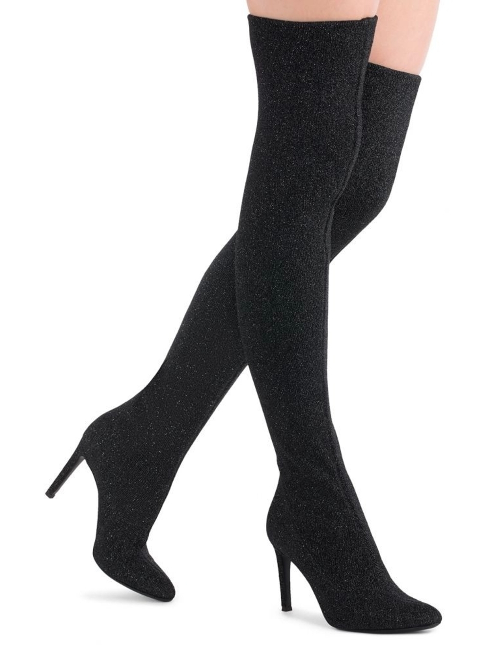 Giuseppe Zanotti Natalie Black Glitter Stretch Over the Knee Sock Boots Size 40